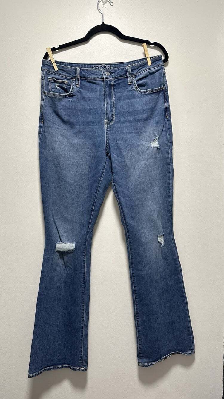 Arizona Jean Co Dark Wash Distressed Hi-rise Boot Cut Juniors Denim Size 15